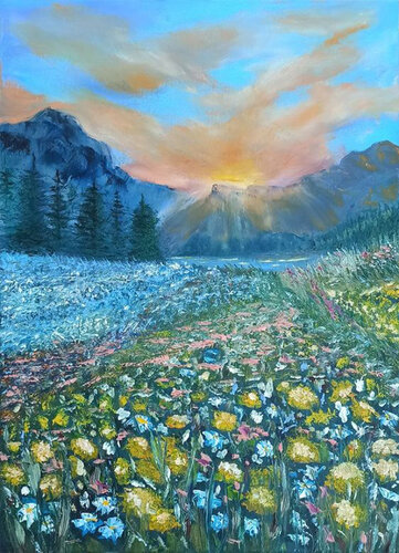 Mountain Sunrise de Maria Galan, Pintura a la venta en Singulart