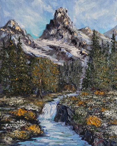 Paesaggio montano con fiume van Maria Galan, Schilderij te koop op Singulart