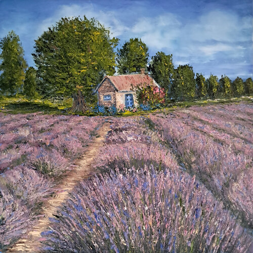 Quiete tra i campi di lavanda van Maria Galan, Schilderij te koop op Singulart