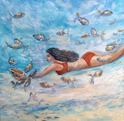 Simbiosi: la ragazza con la conchiglia by Maria Galan, Painting for Sale on Singulart