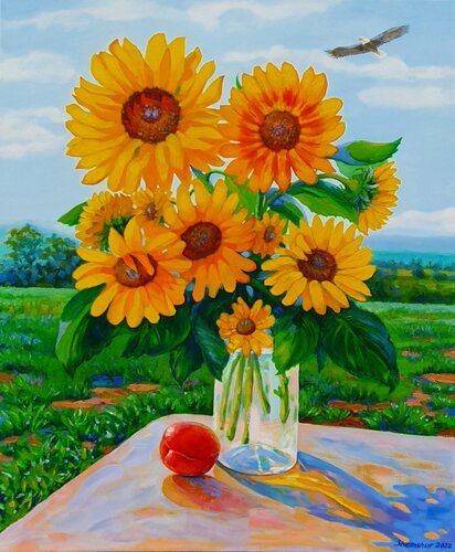 Sunflowers play in the sun. von Nata Shemshur, Malerei kaufen auf Singulart