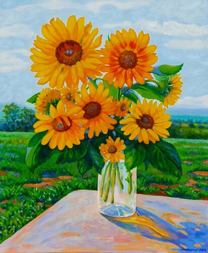 Sunflowers Giclee print on canvas. von Nata Shemshur, Malerei kaufen auf Singulart