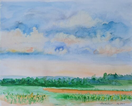 Summer Field under the Clouds von Nata Shemshur, Malerei kaufen auf Singulart