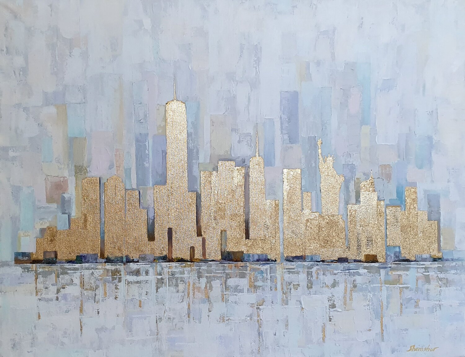 New York Golden City Nata Shemshur Originalgemälde zu verkaufen