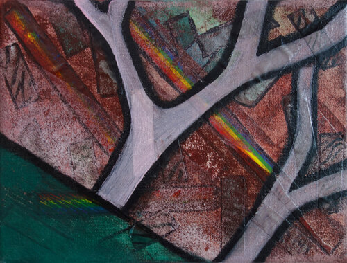 Rainbow tape trees van Veronika Ban, Schilderij te koop op Singulart