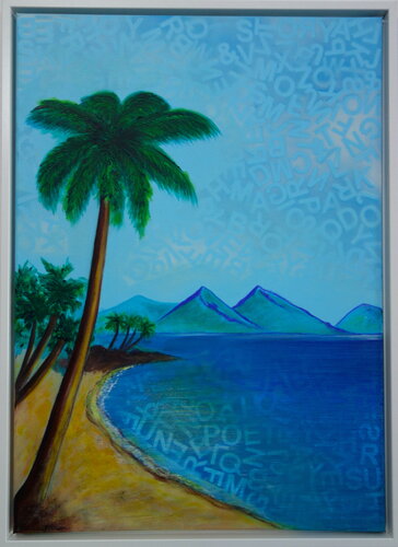 Beach landscape with palms and sea di Veronika Ban, Pittura in vendita su Singulart