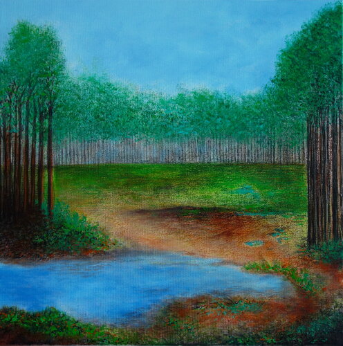 Forest landscape with lake van Veronika Ban, Schilderij te koop op Singulart