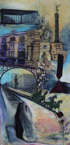 Surrealistic City of Revolution van Veronika Ban, Schilderij te koop op Singulart