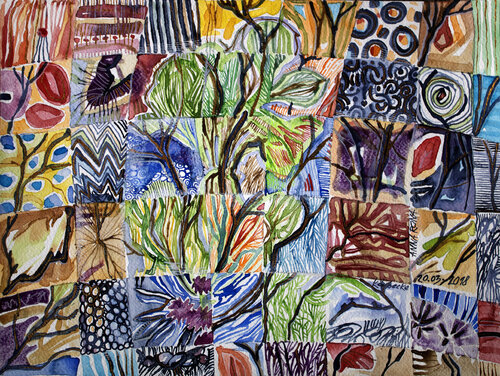 Botanisches Patchwork von Anna Rona, Malerei kaufen auf Singulart