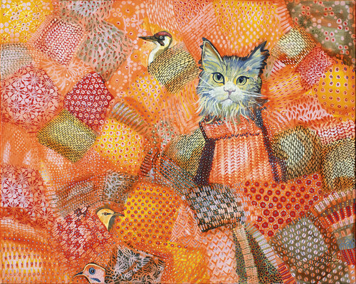 Katze im Garten der Fantasie van Anna Rona, Schilderij te koop op Singulart