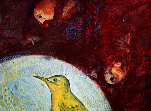 Gelbe Vogel oder die Naturbeobachtung. de Anna Rona, Pintura a la venta en Singulart