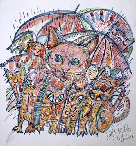 Regen Katzen von Anna Rona, Malerei kaufen auf Singulart