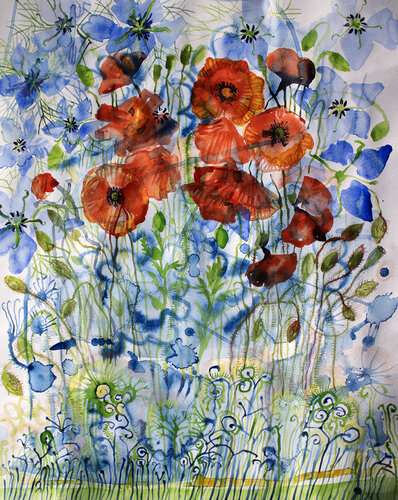 Mohnblumen und Schwarzkümmel van Anna Rona, Schilderij te koop op Singulart