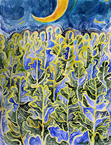 Mond über einem Rübenfeld van Anna Rona, Schilderij te koop op Singulart