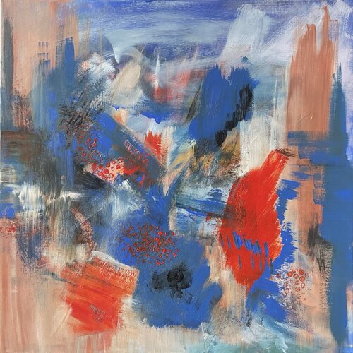 Kraftvolle Symphonie- modern elegante Abstraktion in kräftig lebendigen Farben van Susanna Schorr, Schilderij te koop op Singulart