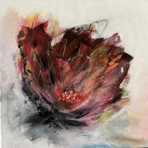 Goldener Lotus Blumen Gemälde von Susanna Schorr, Malerei kaufen auf Singulart