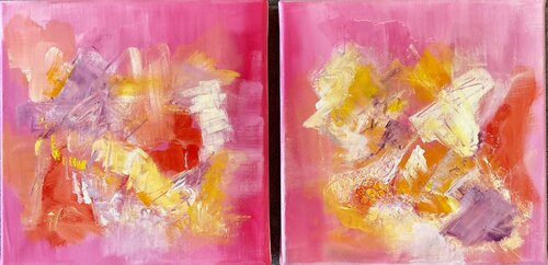 Die Farben des Glücks - abstrakt Diptychon / Duo farbenfroh von Susanna Schorr, Malerei kaufen auf Singulart