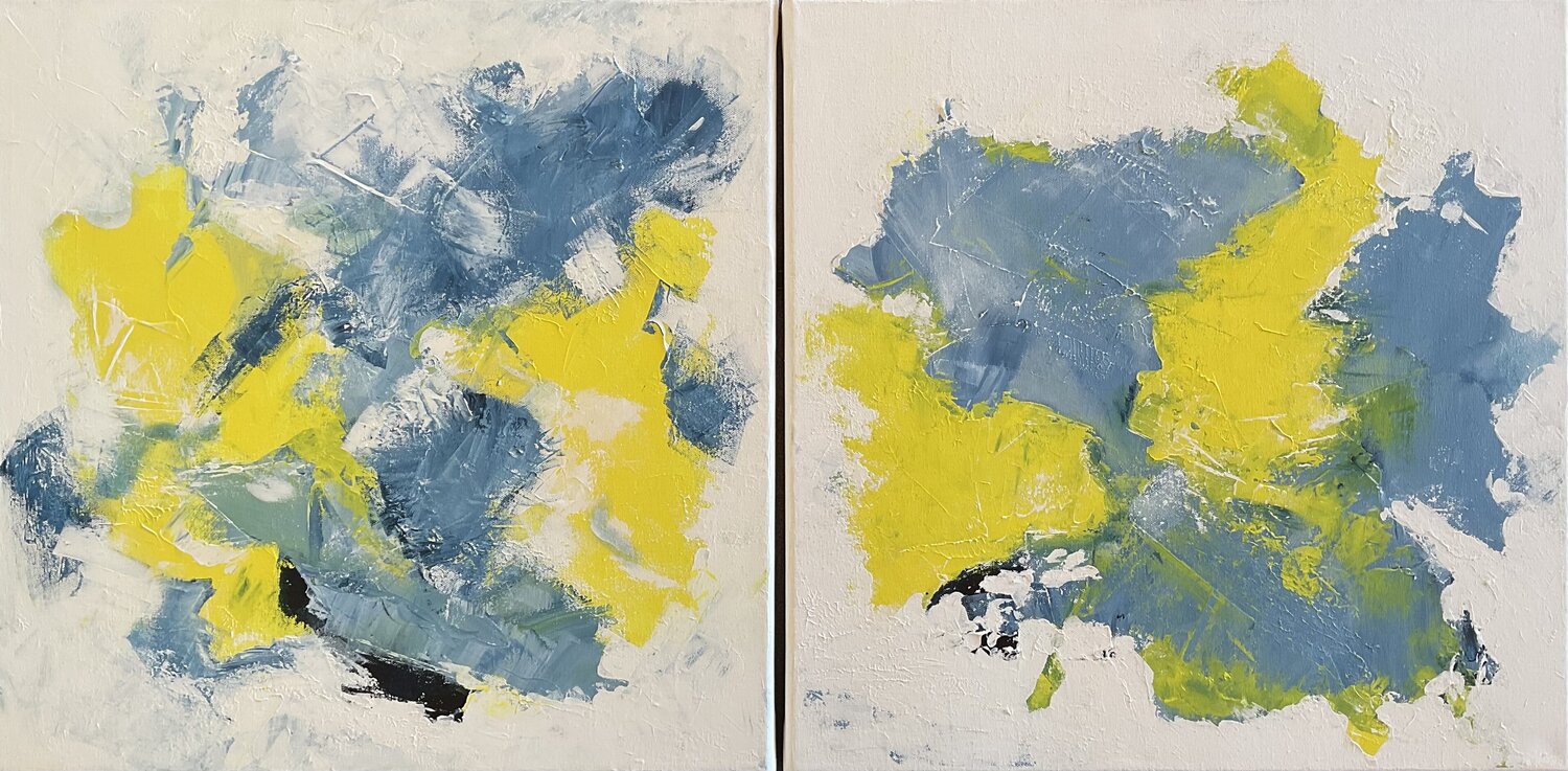 Duo „Sonnenschein“ abstrakt - Diptychon Susanna Schorr Originalgemälde zu verkaufen