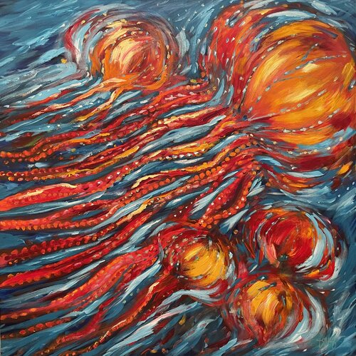 Jellyfish on the Move van Dawn Nagle, Schilderij te koop op Singulart