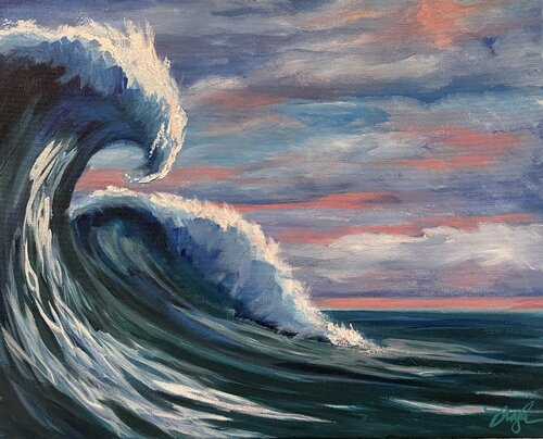 Waves at Sunset van Dawn Nagle, Schilderij te koop op Singulart