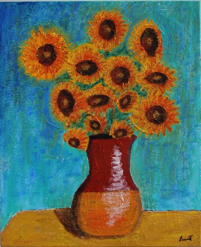 Jarrón con girasoles van Ernest Carneado Ferreri, Schilderij te koop op Singulart