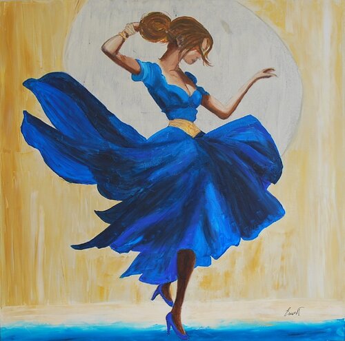 Bailando  con vestido azul von Ernest Carneado Ferreri, Malerei kaufen auf Singulart