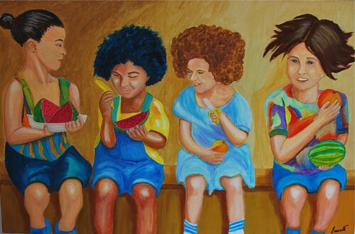 Niñas con fruta von Ernest Carneado Ferreri, Malerei kaufen auf Singulart