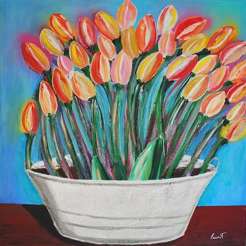 Barreño con tulipanes de Ernest Carneado Ferreri, Pintura a la venta en Singulart