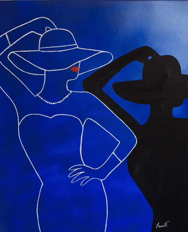 Perfil de mujer sobre fondo azul Ernest Carneado Ferreri