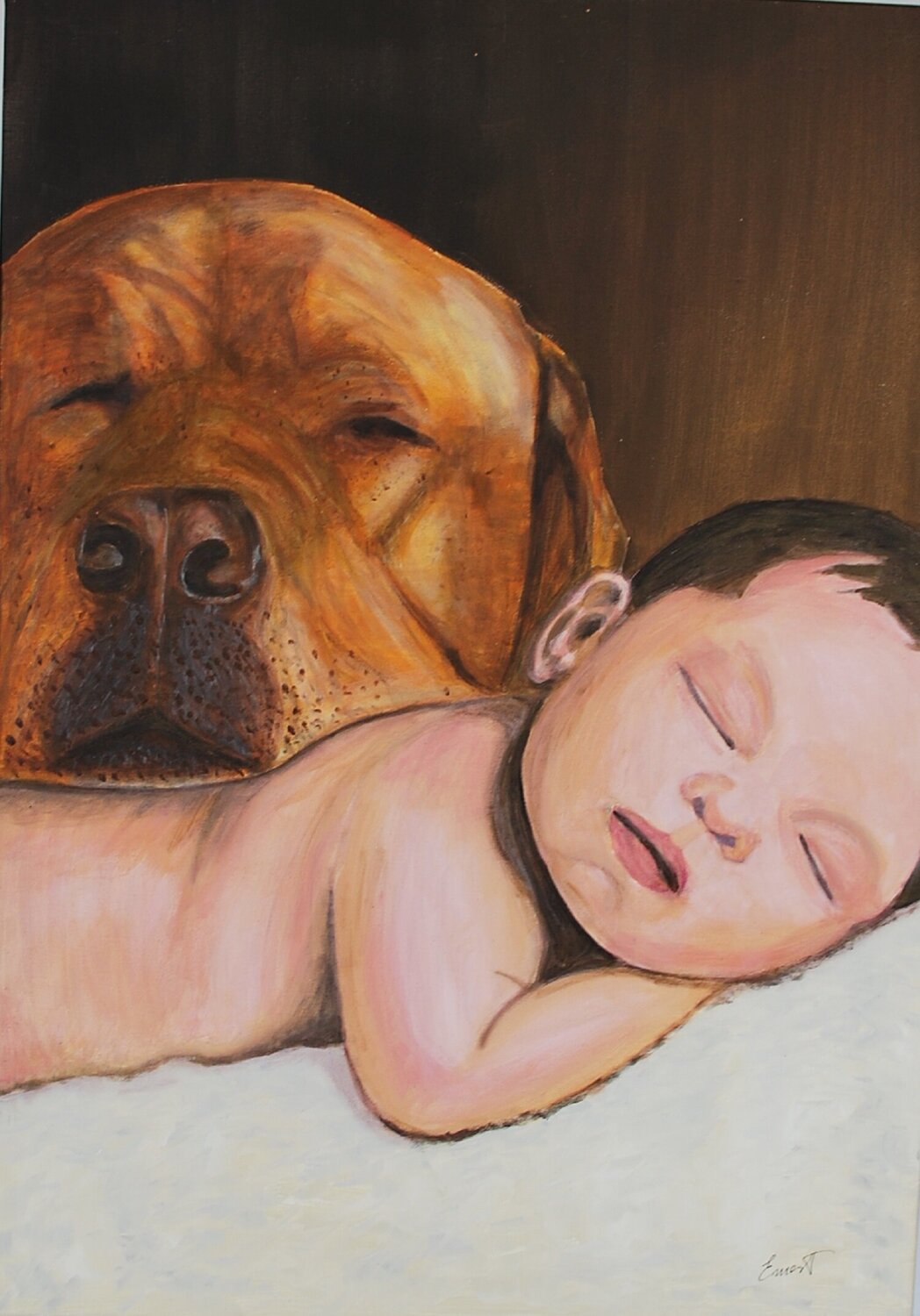 Niño durmiendo con el perro Ernest Carneado Ferreri Originalgemälde zu verkaufen
