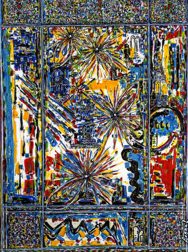 Fireworks through the window of the Alambra von Jose Antonio Salvador Corrales Moreno, Malerei kaufen auf Singulart
