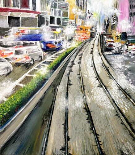 City Jungle - Straßenszene Hongkong de Ute Bivona, Pintura a la venta en Singulart