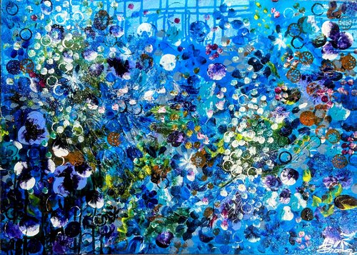 Dream of a blue cottage garden di Ute Bivona, Pittura in vendita su Singulart