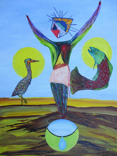 San Pez, Santo Pajaro y Santa Lagrima van Serge Lecomte, Schilderij te koop op Singulart