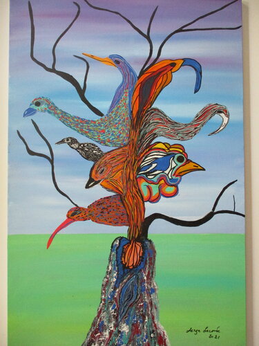 Birds not of a feather di Serge Lecomte, Pittura in vendita su Singulart
