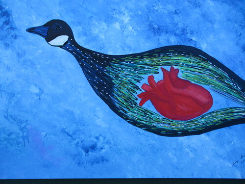 My heart is a goose by Serge Lecomte, Painting for Sale on Singulart