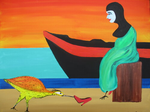 The princess and the bird van Serge Lecomte, Schilderij te koop op Singulart