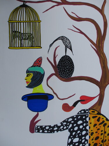This is a pipe, a hat, a coat, head and so on by Serge Lecomte, Painting for Sale on Singulart