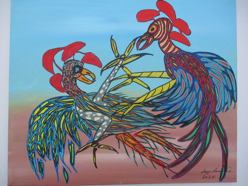 Cockfight de Serge Lecomte, Pintura a la venta en Singulart