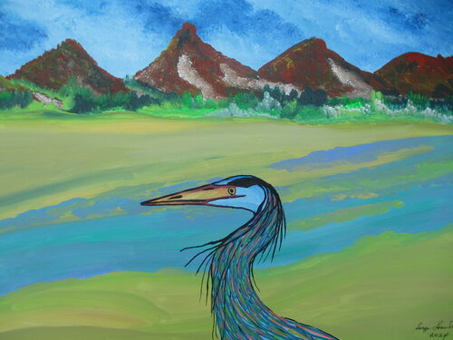 A bird of all colors van Serge Lecomte, Schilderij te koop op Singulart