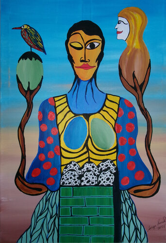 The egg woman di Serge Lecomte, Pittura in vendita su Singulart