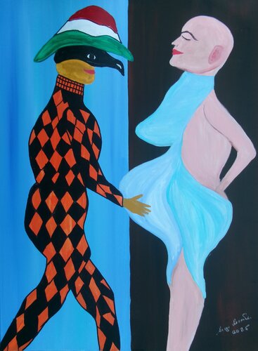 Inquisitive harlequin di Serge Lecomte, Pittura in vendita su Singulart