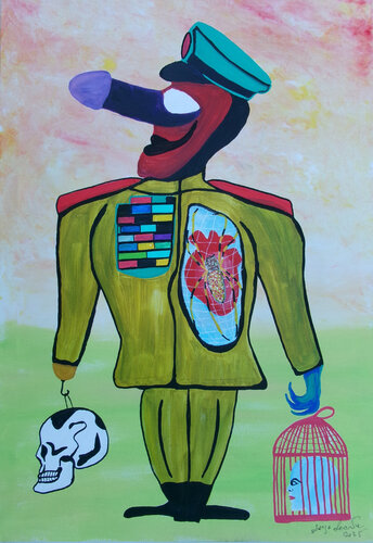 The clown and his trophies von Serge Lecomte, Malerei kaufen auf Singulart