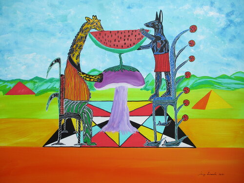 "Too many seeds," said the jackal von Serge Lecomte, Malerei kaufen auf Singulart