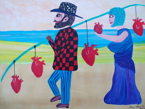 Heart salesman par Serge Lecomte, Peinture en vente sur Singulart