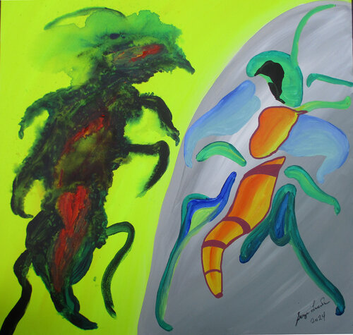 The ant and the cicada di Serge Lecomte, Pittura in vendita su Singulart