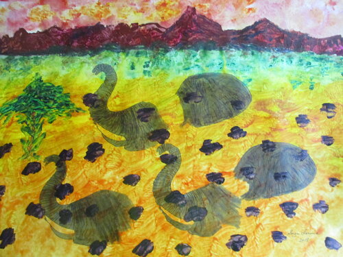 Cemetery of leopards and elephants von Serge Lecomte, Malerei kaufen auf Singulart