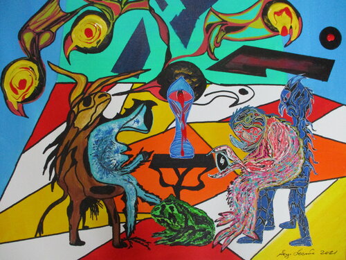 The one-eyed king van Serge Lecomte, Schilderij te koop op Singulart