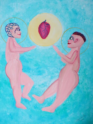 Angels protecting goodness by Serge Lecomte, Painting for Sale on Singulart