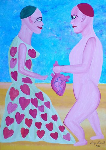 Queen of hearts by Serge Lecomte, Painting for Sale on Singulart